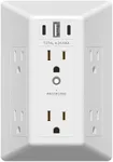 LIDER 6 Outlet Surge Protector Extender with 20W 4.2A 3 USB Type A/C Chargers, 1500 Joules, Multi Plug Wall Charger for Home Office, UL Listed, Thermoplastic, Matte White, 1-Pack