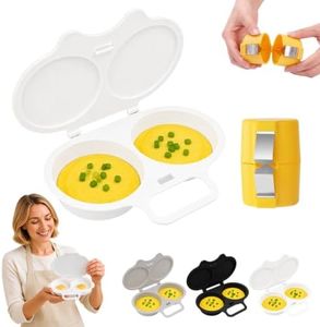 Dual Cavity Microwave Egg Poacher 2 Eggs with Lid Egg Cooker, White Set