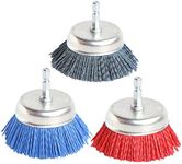 FPPO 3Pcs 3 Inch Assorted Cup Brushes Abrasive Wire Nylon Cup Brush for Drill,Grit 80 120 320 with 1/4" Shank,Rotary Brushes for Machines