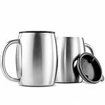 Tebery Stainless Steel Coffee Mugs with Lids Double Walled Insulated Travel Mug with Handle for Hot & Cold Drinks-14 Oz, Set of 2