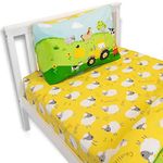 Happy Linen Company Girls Boys Kids Farm Animals Counting Sheep Yellow Single Fitted Sheet Bedding