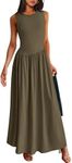 PRETTYGARDEN Women's Maxi Sundress Casual Summer 2025 Sleeveless Asymmetrical Drop Waist Patchwork Long Flowy Tank Dresses (Dark Khaki,XX-Large)