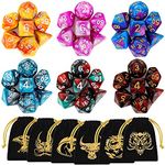 DND Dice Set, QMay 42 Pcs Polyhedral Dice for Dungeon and Dragons DND RPG MTG Table Games. D&D dice Set of D4 D6 D8 D10 D% D12 D20 with 6 Black Pouches