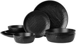 Navaris Linen Artisan Dinnerware Set (8 Pieces) - Plate and Bowl Set for 2 People with Dinner Plates, Side Plates, Pasta Bowls, and Soup Bowls - Charcoal Black