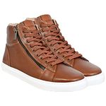 HX London Leather Zip & Lace-Up Mid Ankle Sneakers for Men Tan