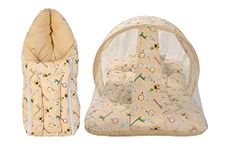 Adore Stuff Baby Cotton Bedding Set with Mosquito Net and 1 Baby Sleeping Bag Combo Gift for New Born Baby (Giraffe Print, Single Size) … (Orange)