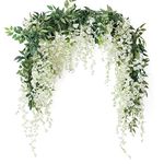 JUSTOYOU 2PCS 7FT Artificial Wisteria Vine Garland Fake flower Wisteria Garlands for Outdoor Indoor Wedding Wall Badroom Decoration(White)