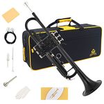 Yasisid Bb Standard Trumpet Set, Brass Adults Play Western Wind Instruments for Beginners or Advanced Students, with Hard Case, Cleaning Kit, 7C Mouthpiece, Cloth and Gloves (Black)