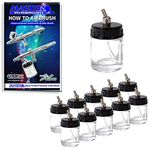 Set of 10 Glass 3/4 Ounce (22cc) Airbrush Bottles (Jars) with 30° Angle Adapter Lid Assembly (Used on Dual-Action Airbrushes)