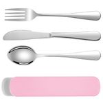 HOTUT Travel Cutlery Set, 3 PCS Cutlery Set with Portable Pouch Case, Reusable Cutlery Set, Stainless Steel Flatware, Portable Utensils for Outdoor Travel Picnic Office School Lunch Box - Pink