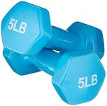 Amazon Basics Vinyl Hexagon Workout Dumbbell Hand Weight, 5-Pound, Light Blue - Set of 2