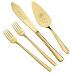 AW BRIDAL 4Pcs Wedding Cake Cutting Set with Forks, Stainless Steel Engraved Wedding Cake Knife Pie Server Gifts for Bridal Shower Engagement, Gold