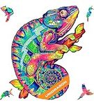 UNIDRAGON Original Wooden Jigsaw Puzzles - Iridescent Chameleon, 314 pcs, King Size 12.2"x16.1", Beautiful Gift Package, Unique Shape Best Gift for Adults and Kids