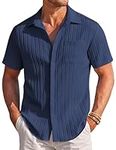 COOFANDY Mens Casual Button Down Shirts Short Sleeve Summer Cuban Vacation Beach Shirts