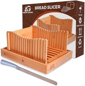 Large Bamboo Bread Slicer for Homemade Bread with 15” Knife 3 Slice Thickness | Adjustable Bread Cutter for Sourdouh Bread, Cakes, Bagels | Extra Cutting Guide, Stop Board, Crumb Tray & Storage Bag