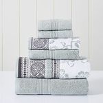 Modern Threads 6 Piece Set, 2 Bath Towels, 2 Hand Towels, 2 Washcloths Yarn Dyed Jacquard/Solid Towel Set Ophelia Dark Sage