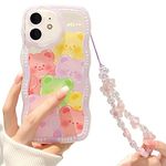 NITITOP Compatible for iPhone 11 Case Cute Animal with Flower Beaded Lanyard Wrist Strap Clear Cartoon Bear for Women Girls, Soft TPU Full Protective - Purple Bear