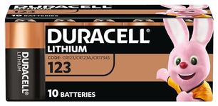 DURACELL CR123 (10 Pack) high power lithium battery 3V (CR123A / CR17345) Long life guaranteed – For use in Cameras, Flashlights, Smoke Detectors and Other Small Electronic Devices–10 Years In-Storage