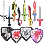 12 Pack Foam Swords and Shields Playset, Medieval Combat Ninja Warrior Weapons Costume Role Play Accessories for Kids Party Favors