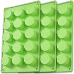 Newk Cylinder Silicone Mold, 3 Packs 15-Cavity Round Cylinder Mold for Cupcake, Handmade Soap, Muffin, Cake, Cheesecake, Brownie, Chocolate Cover-Green