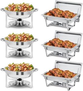 GarveeHome Stainless Steel Chafing Dish Buffet Set of 6, 8 Qt Rectangle & 5 Qt Round Chafers with Food/Water Pans & Fuel Holder, Food Warmer Buffet Set for Parties, Events & Holiday Catering