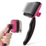 Pecute Self-Cleaning Slicker Brush for Dogs and Cats - Rounded Pins Pet Hair Brush for Grooming, Portable Massage Clean Tangled Brush - Pink