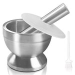 Sopito Pestle and Mortar Set, Stainless Steel Mortar Bowl and Pestle with Lid and Anti Slip Base for Herbs, Pills and Spices, 10cm(3.9") Diameter