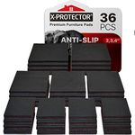 Non Slip Pads X-PROTECTOR Great Pack (36-Pack) 16 pcs 2" + 12 pcs 3" + 8 pcs 4" Furniture Pads! Best Furniture Grippers - Rubber Feet - Floor Protectors - Non Skid Pads for Keep in Place Furniture