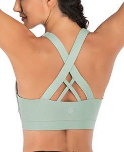 Sports Bra for Women, Criss-Cross Back Padded Strappy Sports Bras Medium Support Yoga Bra with Removable Cups