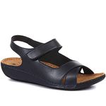 Pavers Ladies Wide Fit Touch-Fasten Sandals in Navy - Comfort-Focused Design with Crossover Detailing - Perfect for Summer Days - Size UK 5 / EU 38