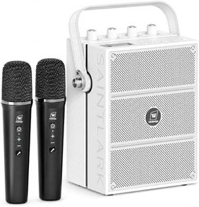 100W Portable Karaoke Machine with 2 Wireless Microphones, Voice Amplifier Bluetooth PA System for Party, Teaching, Wedding, Speaker with Microphone Support Guitar Input