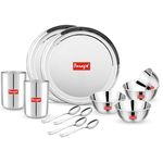 Parage 12 Pieces Heavy Gauge Sanskriti Dinner Set/Thali Set/Premium Dinnerware for Home/Steel Bartan Set for Kitchen, Silver (Serves 2)