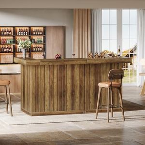 Tribesigns L-Shaped Home Bar Unit, 4-Tier Corner Liquor Bar Table with Storage Shelves and Wine Glasses Holder, Industrial Wine Cabinet Reception Desk for Home Pub (2, Brown)