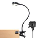 LEPOWER Clip on Light/Reading Light/Book Light Color Changeable/Night Light Clip on for Desk, Bed Headboard and Computers, Include UK 3-pin Plug Adapter(Black)