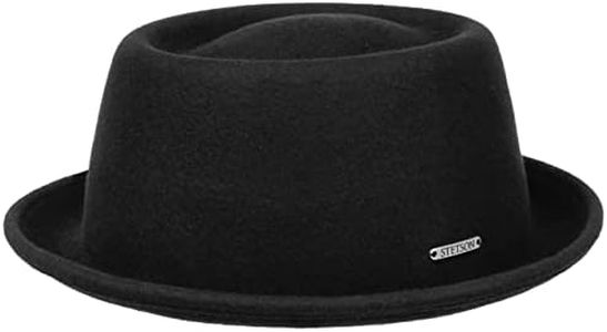 Stetson Uni Pork Pie Wool Felt Hat Felt Hat Pork Pie Hat Women/Men with Lining Spring Summer Autumn Winter, Black, 56-57