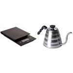 Hario VST-2000B 1-Piece Coffee Drip Scale/Timer & VKB-120HSV V60 Buono Drip Large Stovetop Stainless-Steel Gooseneck Pour-Over Kettle, 1.2 Litre, Aluminium, Stainless Steel