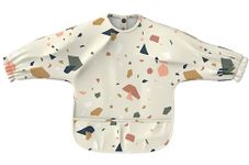 Minifolk Long Sleeved Waterproof Coverall Bib | 6 to 24 Months | Messy Play Bib | Wipeable Washable | UK designed | Toddler Apron | Baby Bib | Weaning Bib | Child Bib (Terrazzo)