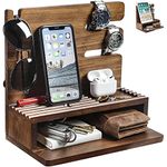 Homde Solid Wood Charging Station Storage/Nightstand Organizer for Multiple Devices Including Phone, Watch, Tablet or Electronic Accessories Perfect as an Electronic Organizer Great Gift for Men