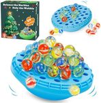 YUOIOYU Marble Balance Game - 50 Colorful Marbles with Built-in Storage, Fun Family Challenge for 1-4 Players, Educational Toy for Kids & Adults, Perfect for Parties, Travel & Birthday Gifts (Blue)