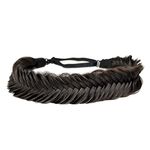 BOBIYA Wide Fishtail Synthetic Hair Braided Headband Classic Chunky Plaited Braids Elastic Stretch Hairpiece Women Girl Beauty accessory,59g (Deep Brown)