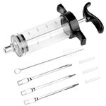 Turkey Meat Injector Syringe Kit with 3 Marinade Needles for BBQ Grill Smoker, 1 Cleaning Brush, 1.7 Oz/50 ml Large Capacity Injector Marinades for Meats Black