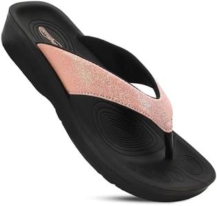 AEROTHOTIC Slip On Recovery Footwear Plantar Fasciitis Flip Flops for Women Yoga Mat Outdoor Walking Beach Ladies Arch Support Summer Thong Dressy Casual Sandals (Crystal Rose Gold, Size 10)