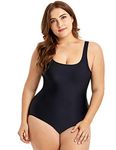 Delimira Women's One Piece Swimsuit Modest Plus Size Bathing Suit Black 16