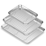 Baking Sheet with Wire Rack Set (3 Baking Pans + 3 Cooling Racks), Fire More Stainless Steel Cookie Sheet & Wire Rack for baking sheet, Nonstick & Heavy Duty & Easy Clean- 9/12/16 Inches