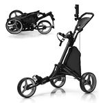 Tangkula Golf Push Pull Cart, Lightweight Foldable Collapsible 3 Wheels Golf Push Cart, Golf Trolley with Elastic Strap, Umbrella & Cup Holder, Scoreboard Storage & Foot Brake, Golf Cart