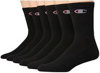 Champion Men's Double Dry Moisture Wicking Crew Socks 6, 8, 12 Packs Availabe, Black Crew C - 6 Pack, 6-12