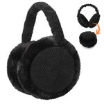 Zeltauto Women’s Winter Earmuffs Adjustable Foldable Faux Fur Plush Ear Warmer Full Ear Surrounded (Black)