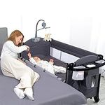 zebrater 5 - in -1 Baby Bassinet Bedside Cribs,Pack and Play Bedside with Waterproof Sheet & Mattress,Large Pack n Play with Diaper Changer，Folding Portable Playard from Newborn to Toddler
