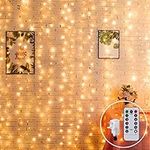 CORST 2M x 2M Curtain Lights Mains Powered, Window Curtain Lights Backdrop Hanging Fairy Lights Plug in Linkable,204 LED,Remote,Waterproof for Room Gazebo Christmas(Warm White)