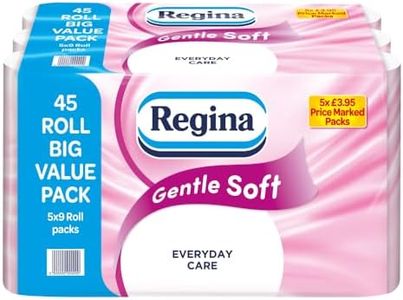 Regina Gentle Soft Toilet Tissue - 45 Rolls of 3 Ply Toilet Paper, 160 Sheets, Soft and Gentle, 30% PCR Plastic Packaging, FSC Certificated